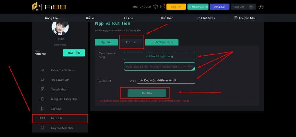 hướng dẫn rút tiền fi88